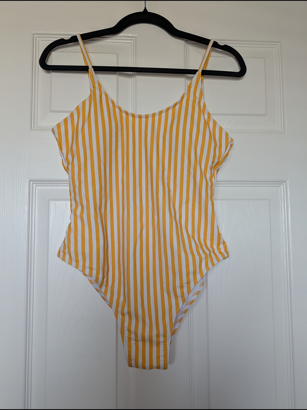 NWOT Shein Yellow and White Striped One-Piece Swimsuit Sz M